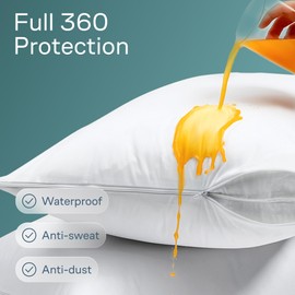 Niagara 4 Pack Waterproof Pillow Protectors Standard 20x26 Inches Smooth Zipper Premium Encasement Covers Quiet Cases Set White