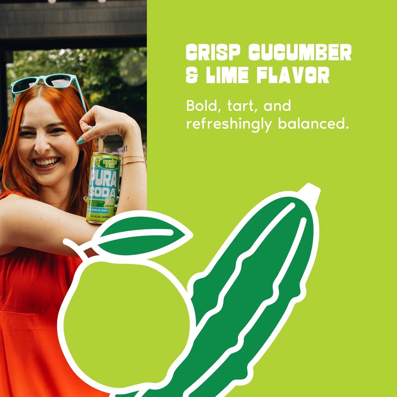 PuraSoda® Cucumber & Lime | Low-Calorie, Cane Sugar Soda Beverage