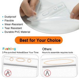 Fushing 70PCS Clear Waterproof Plastic Horizontal Badge Holders Name Tag Badge ID Card Holders