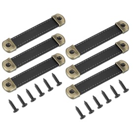 PATIKIL 4.4" Leather Drawer Pulls with Iron Sheet, 6 Pcs Leather Strap Trunk Handle Cabinet Knobs Hardware Replacement with 18mm Screws for Dresser Door Suitcase Luggage, Black