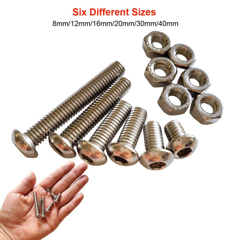 84Pcs M6 x 8mm,12mm,16mm,20mm,30mm,40mm Hex Pan Head Cap Bolts Nuts