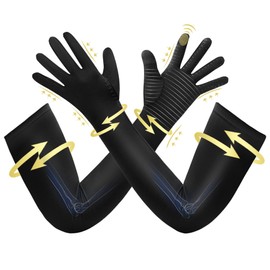 Zuscot Copper Long Compression Arthritis Gloves for Women Men, Full Finger Hand Compression Gloves with Touchscreen Tip, Full Arm Pressuse Support Sleeves for Carpal Tunnel, Lymphedema, Trigger Finger