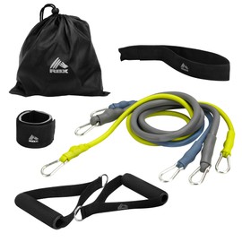 RBX 6 Piece Home Gym Resistance Kit - Light, Medium, Heavy Resistance Bands, Grip Handles, Door Anchor, Ankle Strap & Carry Bag (Gray)