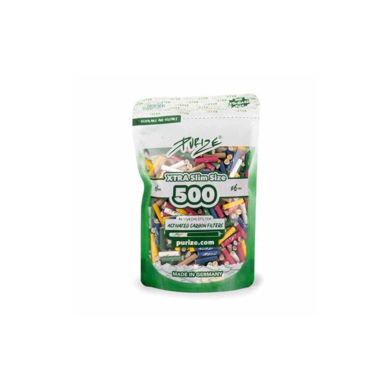 500x PURIZE Activated Carbon Filters Doypack XTRA Slim Size Multicoloured