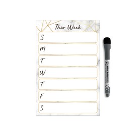 Dry Erase Weekly Calendar Planner Sticker Decal | Removable & Reusable | Magnetic Fine-Tip Marker Included (6 x 9 inches, Marble)