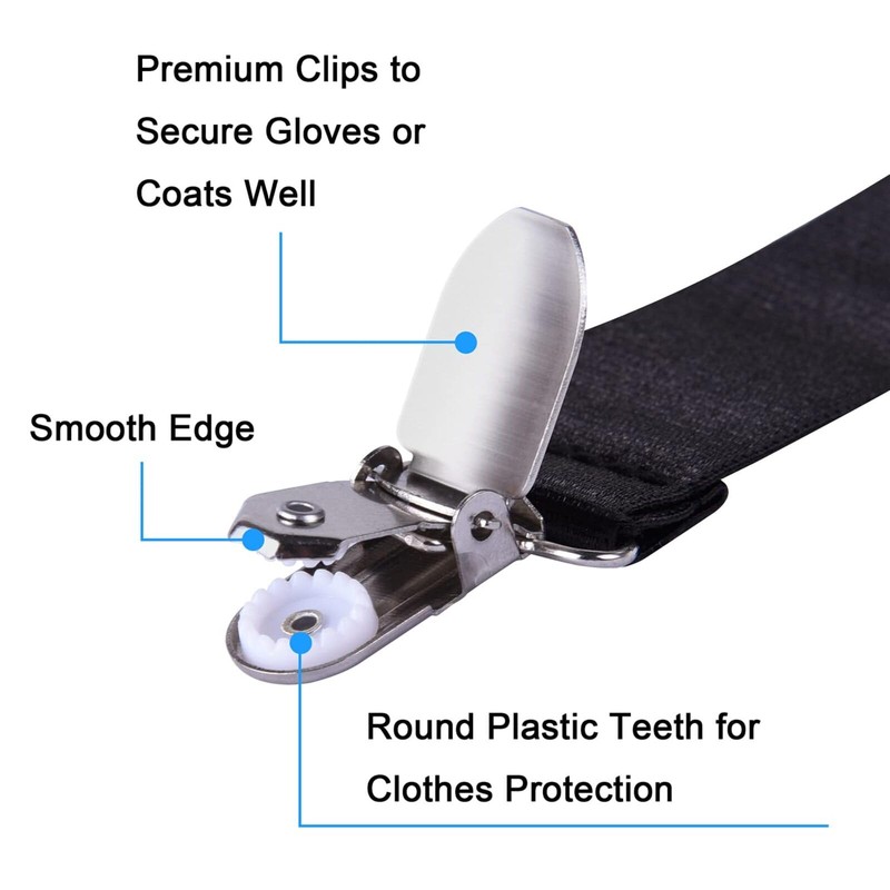 Glove Clips, 2 Pack Adjustable Mitten Clips with Long Elastic