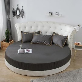 FANSU Round Fitted Sheet 200 x 200, 100% Cotton Bed Sheet, Breathable Soft, Dark Grey Round Fitted Sheets for Box Spring Bed, Suitable for Mattress up to 25 cm