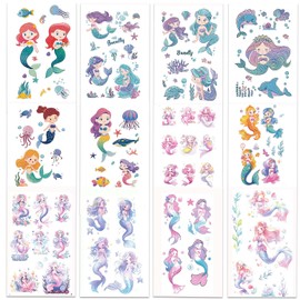 Palumma 12PCS Temporary Tattoo Stickers Set Fun Themed Body Art for Parties Costumes Creative Play Safe Waterproof Fake Tattoos for Dress Up Decoration butterfly (mermaid)
