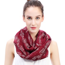Lina & Lily Women's Loop Scarf Tube Scarf with Music Motif, darkred