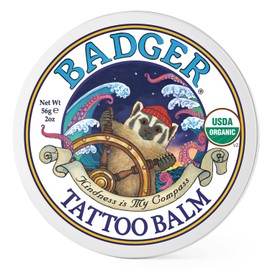 Badger Tattoo Balm, Organic Tattoo Aftercare, Soothing Moisturizing Protecting Healing Tattoo Cream, Light Herbal Sweet Scent, Long Lasting Rich Tattoo Butter, 2 oz Tin | Badger