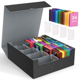 MoKo Trading Card Storage Box, 3000+ MTG Deck Box with 24 Colorful Dividers & 4 Card Supporters, Commander Card Deck Case Fits for Magic Game Cards, YugiOh, TCG, PTG and Sport Cards, Black Grey