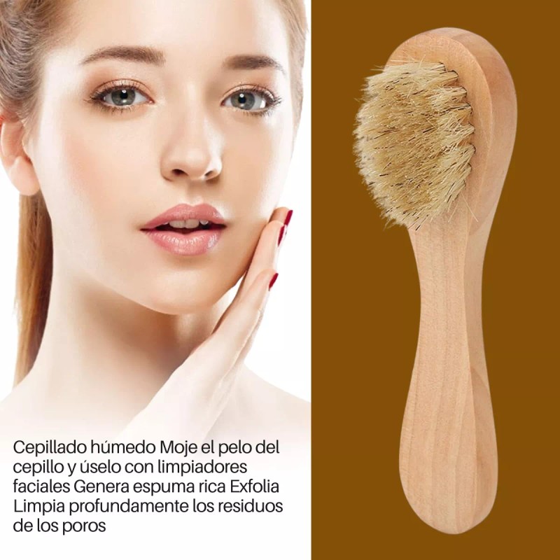 Universo en Linea 2 Cepillos Faciales Exfoliantes Mango Madera Cerda