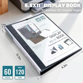 STAGEEK Carpeta de 60 bolsillos con 120 páginas, carpeta de 8.5 x 11 pulgadas con fundas de plástico, carpeta de portafolio de arte con protectores de