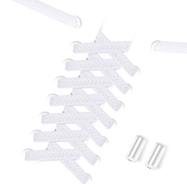Widamin 6 Pairs of Flat Elastic Shoelaces with Metal Capsule, Lazy Shoelaces Without Tying Quick Lacing System Shoelaces Set for Runners, Children and the Elderly, 0.6 x 105 cm, 6 pairs of white