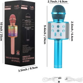 Hoiicco Wireless Bluetooth Karaoke Microphone for Kids, Portable Handheld Karaoke Mic Speaker with LED Light, Birthday Christmas for Girls Boys Teens (Blue)