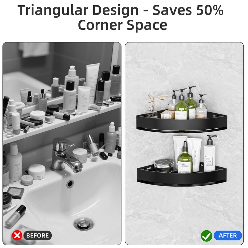 Wisfame Black Corner Shower Caddy - Rustproof Aluminium Triangle Shower