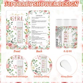 30 Pack Girl Baby Shower Lip Balms Bulk Games Prizes Party Gifts for Guests Friends Colleagues Gender Reveal Favors Decorations Souvenirs Baby Gift Bags Stuffers(Baby Shower Girl)