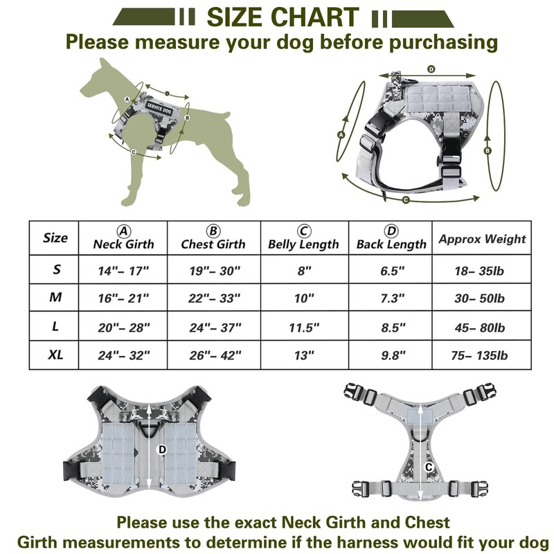 Belababy Tactical Anti Pull Dog Harness Small Medium Large Dog,