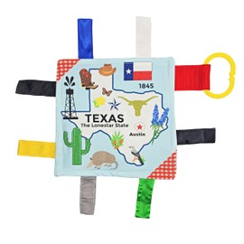 Baby Jack & Co 8x8” Learning Lovey Tag Toys for Babies - Baby Crinkle Toys - Crinkle Toys for Baby - Soft & Safe - Learn USA State Facts - Ideal Baby Toy BPA Free w/Stroller Clip (Texas)