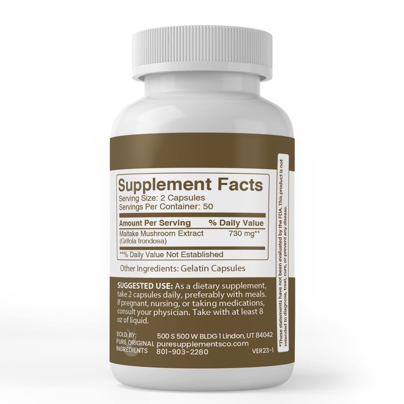 Pure Original Ingredients Maitake Mushroom Extract, (100 Capsules) Always Pure,