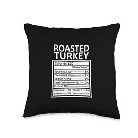 Nutritional Facts Labels Thanksgiving Gifts Store Thanksgiving Christmas Funny Roasted Turkey Nutrition Facts Throw Pillow, 16x16, Multicolor
