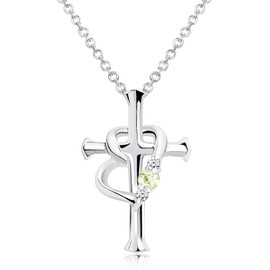 Sears p5257 Necklace, Cross Heart, Diamond & Birthstone, Silver, Silver, Peridot (August)