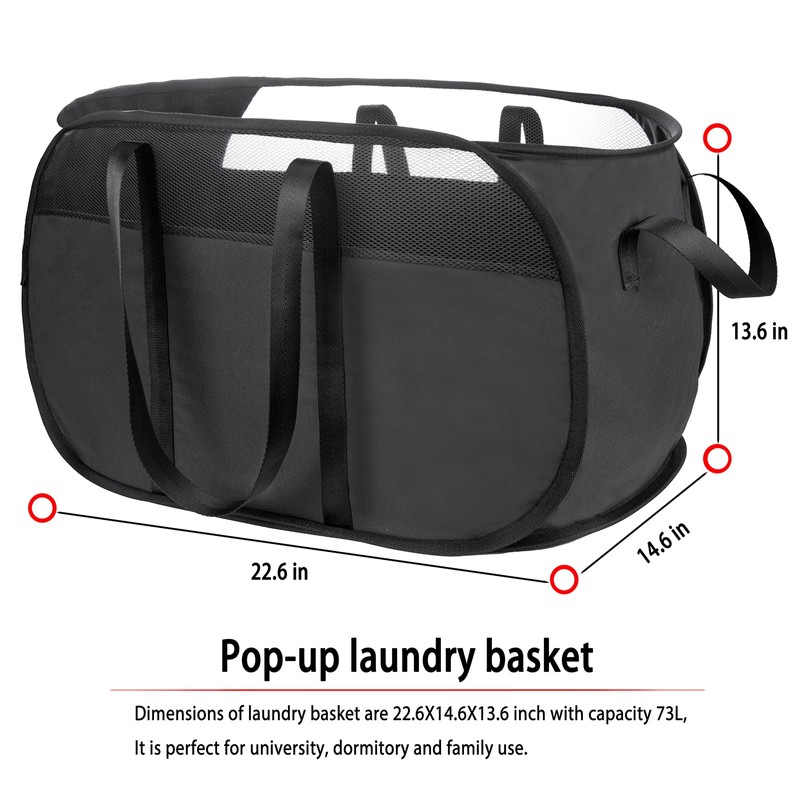 MOOMASS Pop-Up Laundry Basket，collapsible Mesh Laundry Hamper– With Extended Shoulder