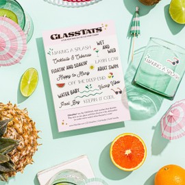 GLASSTATS Pool Party 12+ Dissolvable Drink Markers - Wine Glass Charms - Perfect for Summer Pool Parties - Unique Hostess Gift