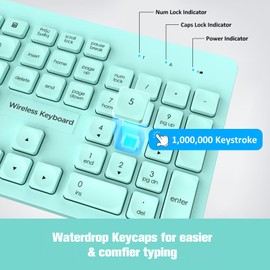 Wireless Keyboard and Mouse Silent Set, 2.4GHz Ultra-Slim USB Keyboard and Mouse Wireless, Water-Dropping Keycaps, 12 Shortcuts, Keyboard Mouse Combo for PC Laptop Windows XP/7/8/10, Vista, Mac (Blue)