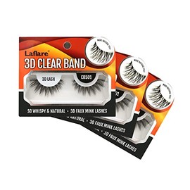 Laflare 3D CLEAR BAND eyelashes, Silk, Invisible band, Wispy, Natural, Glamorous flared look Faux Mink Lashes - 3 PACKS BUNDLE SPECIAL (3, CB501)