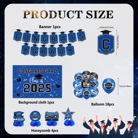 Navy Blue Graduation Decorations Class of 2025, Black and Blue Graduation Banner Balloons Backdrop Party Decorations, Assembled Hanging Swirl Graduate Decor Supplies
