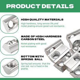 Pack of 40 T-Slot Nuts M5 with Centring Ball Nut 6 T Slot Blocks Screws Set 20 Series M5 Aluminium Profile 20 x 20 Carbon Steel Sliding Nut with Spring Ball for Aluminium C Profile 3D Printer CNC,