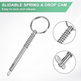 M METERXITY 2-Pack Quick Release Pins, 316 Stainless Steel 6.3mm Dia., 65mm Usage Length Bimini Top Pin with Drop Cam & Spring for Deck Boat/Canopy, Marine Hardware
