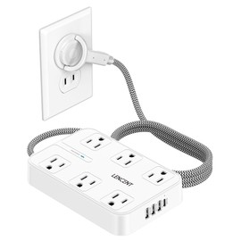 LENCENT 2 Prong Power Strip,2 Prong to 3 Prong Outlet Adapter,Two Prong Surge Protector, 6ft Braided Flat Plug Extension Cord, 6 AC & 4 USB (1 Type-C), Wall Mount for Non-Grounded Outlet