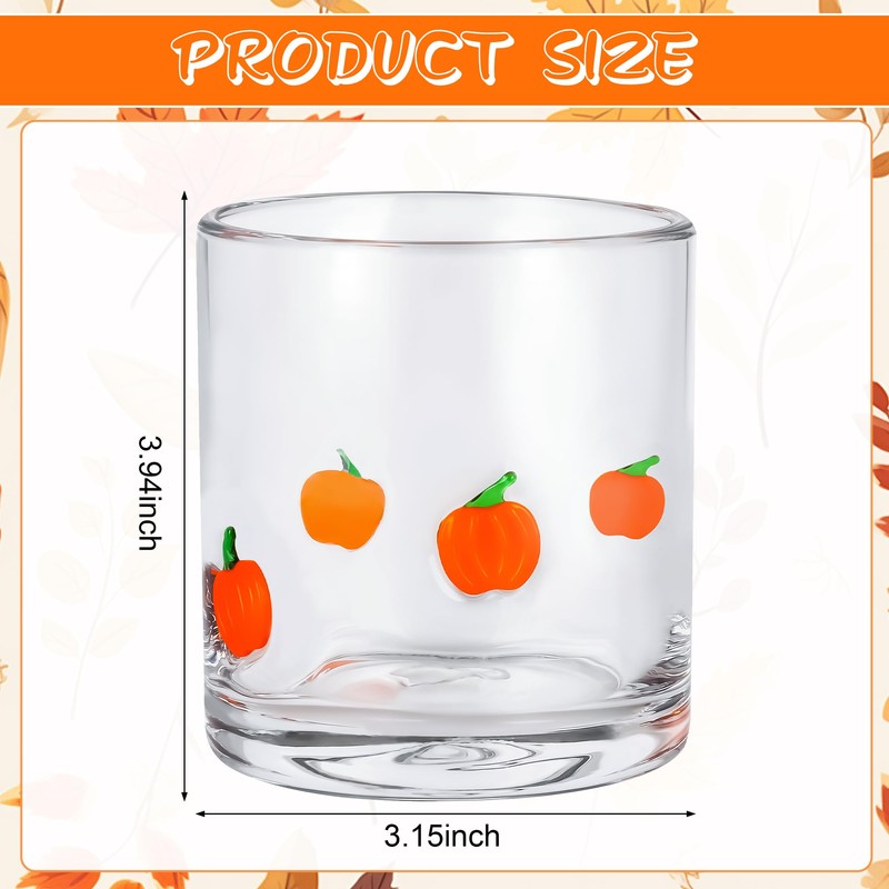 AimFun 2Pcs Pumpkin Icon Juice Glasses Fall Handblown Cocktail Glass