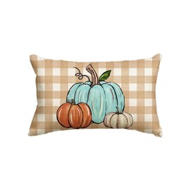 AVOIN colorlife Fall Pumpkin Plaid Pillow Cover, 12 x 20 Inch Seasonal Thanksgiving Harvest Cushion Case Decoration for Sofa Couch