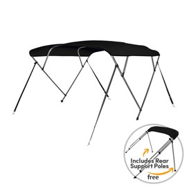 Seamander 3-4 Bow Bimini Top Boat Cover 4 Straps for Front and Rear Includes with Mounting Hardware(Included Support Pole)