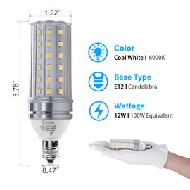 E12 LED Bulbs, 12W LED Candelabra Bulb 100 Watt Equivalent, 1200lm, Decorative Candelabra Base E12 Corn Non-Dimmable LED Chandelier Bulbs, 6000K Daylight Deluxe LED Lamp, Pack of 3