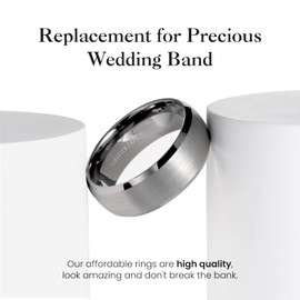 King Will Tungsten Carbide Wedding Ring for Men - 8mm Gunmetal Grey Matte Brushed Finish Dome Style Comfort Fit Mens Wedding Band for Everyday Wear 10.5