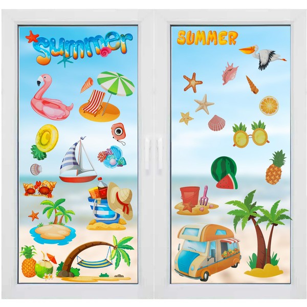 9 Sheets Large Summer Window Clings,134 Pcs Cartoon Double Sided