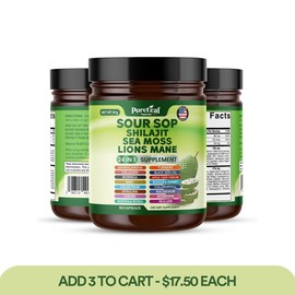 PureLeaf Soursop 24 in 1 Supplement - Soursop, Shilajit ,Sea Moss, Lion's Mane, Moringa All in One Dietary Supplement, Healthcare, Fitness, Natural