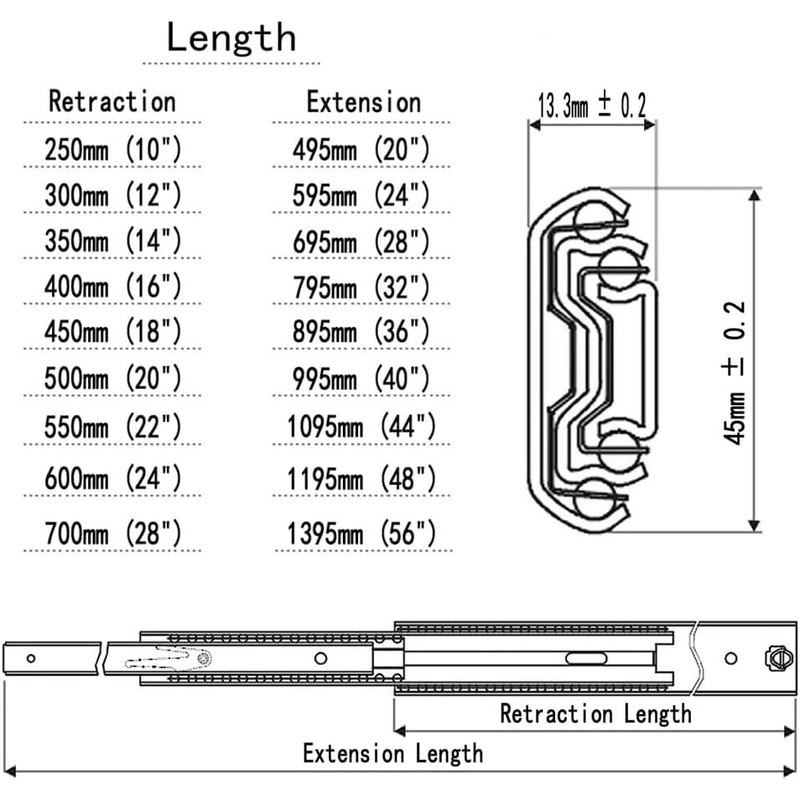 DSL Push to Open Drawer Runners, 1 Pair Full Extension