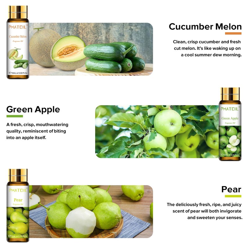 PHATOIL 9PCS Fruit Fragrance Oil Set for Soap Making Diffusers,
