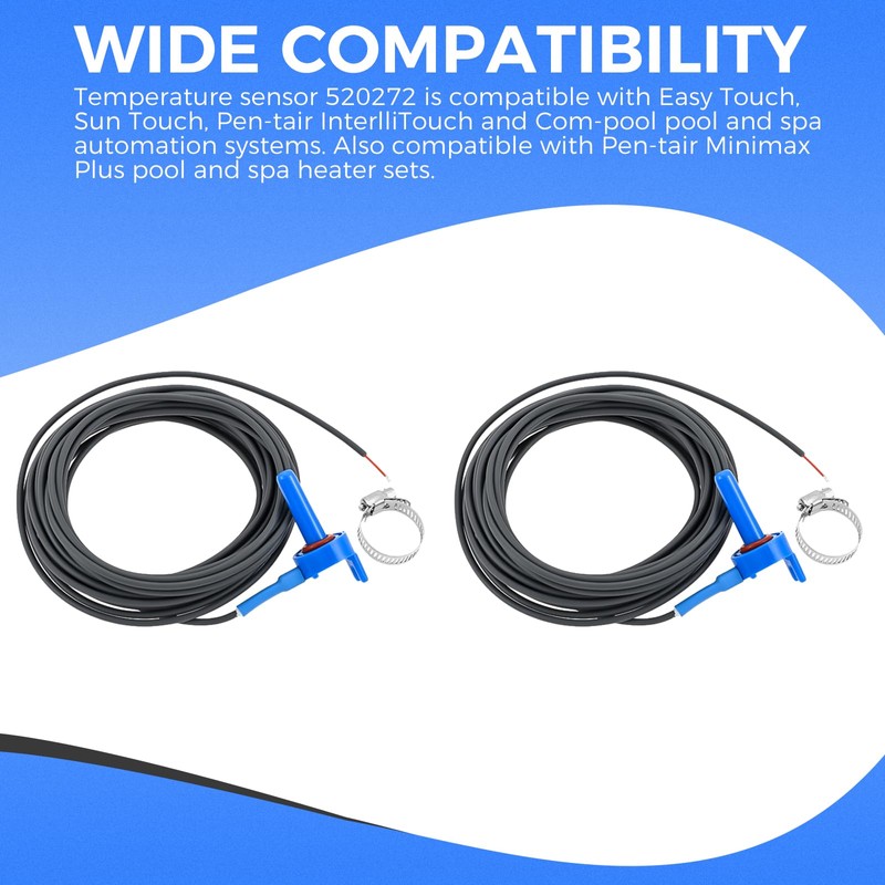 ETERMETA 520272 Replacement Temperature Sensor 20ft Cable, Air/Water/Solar Temperature Sensor,