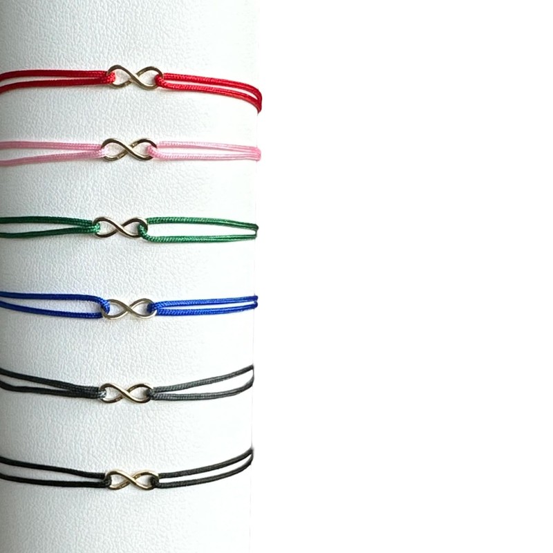 Solid 14K Gold Tiny Infinity Bracelet with Red String |