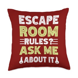 Exit Room Adventure Game Challenge And Riddles Escape Room Rules Ask Me About It Quote Group Game Puzzles Throw Pillow, 18x18, Multicolor