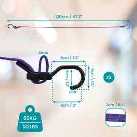 Belle Vous Bungee Cord - Pack of 2 Bungees with Hooks - Fastening Straps - for Tarpaulins, Motorcycles, Luggage and Roof Racks - Expander with Hooks - Purple