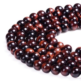 PLTbeads Natural Gemstone Loose Beads Smooth Round Approxi 15 inch DIY Bracelet Necklace for Jewelry Making (8mm, Red Tiger Eye)