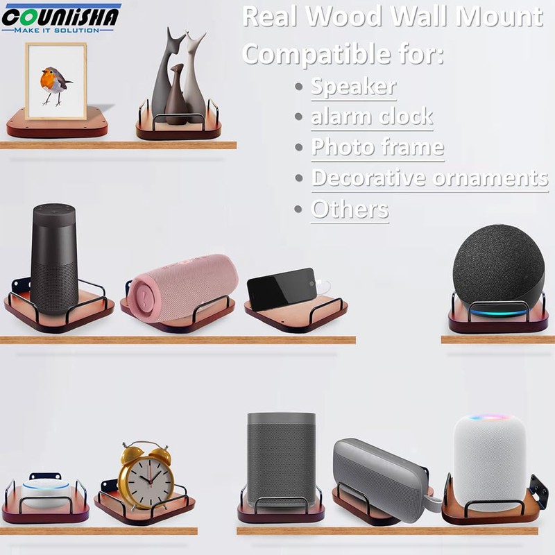 Universal Speaker Wall Mount,Secure Adjustable Real Wood Wall Bracket Holder,Small