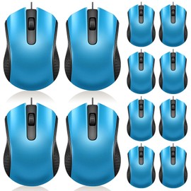 Hoteam 12 Pcs Wired Computer Mouse Bulk Cord USB Computer Mice Ergonomic Wired Mouse for Pcs, Computers, Laptops, Gaming Office Home Supplies (Light Blue)